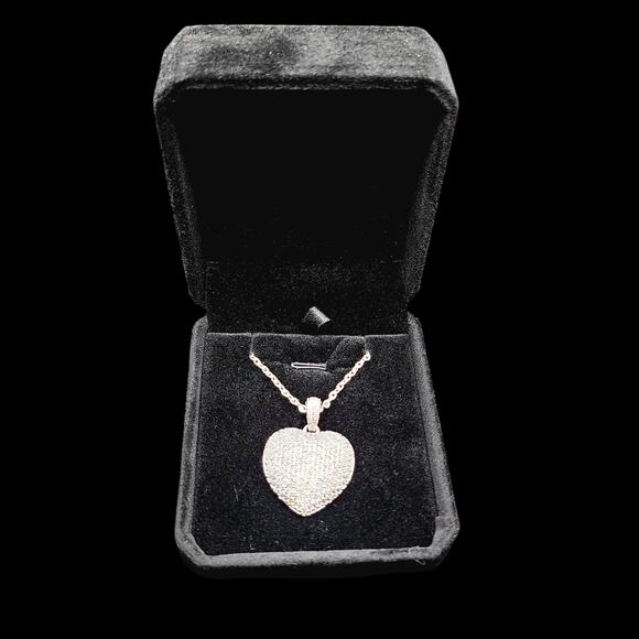 HEART NECKLACE 10K WHITE GOLD PLATED 18" SIMULATED DIAMOND MICRO PAVÉ NEW! - Picture 4 of 4